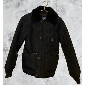 RefrigiWear Black Insulated Work Jacket Faux Fur Collar Mens Size‎ Small